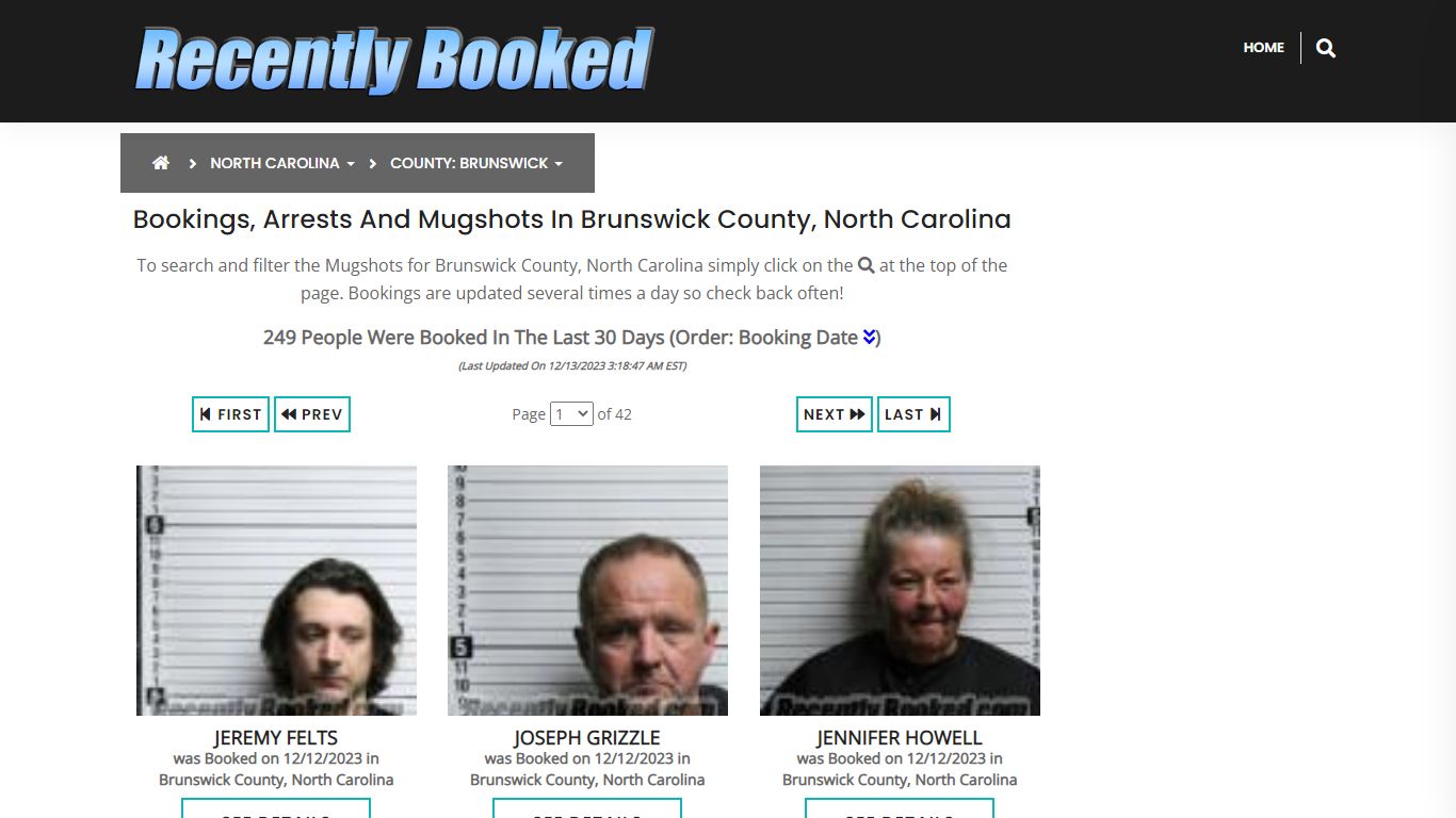 Bookings, Arrests and Mugshots in Brunswick County, North Carolina